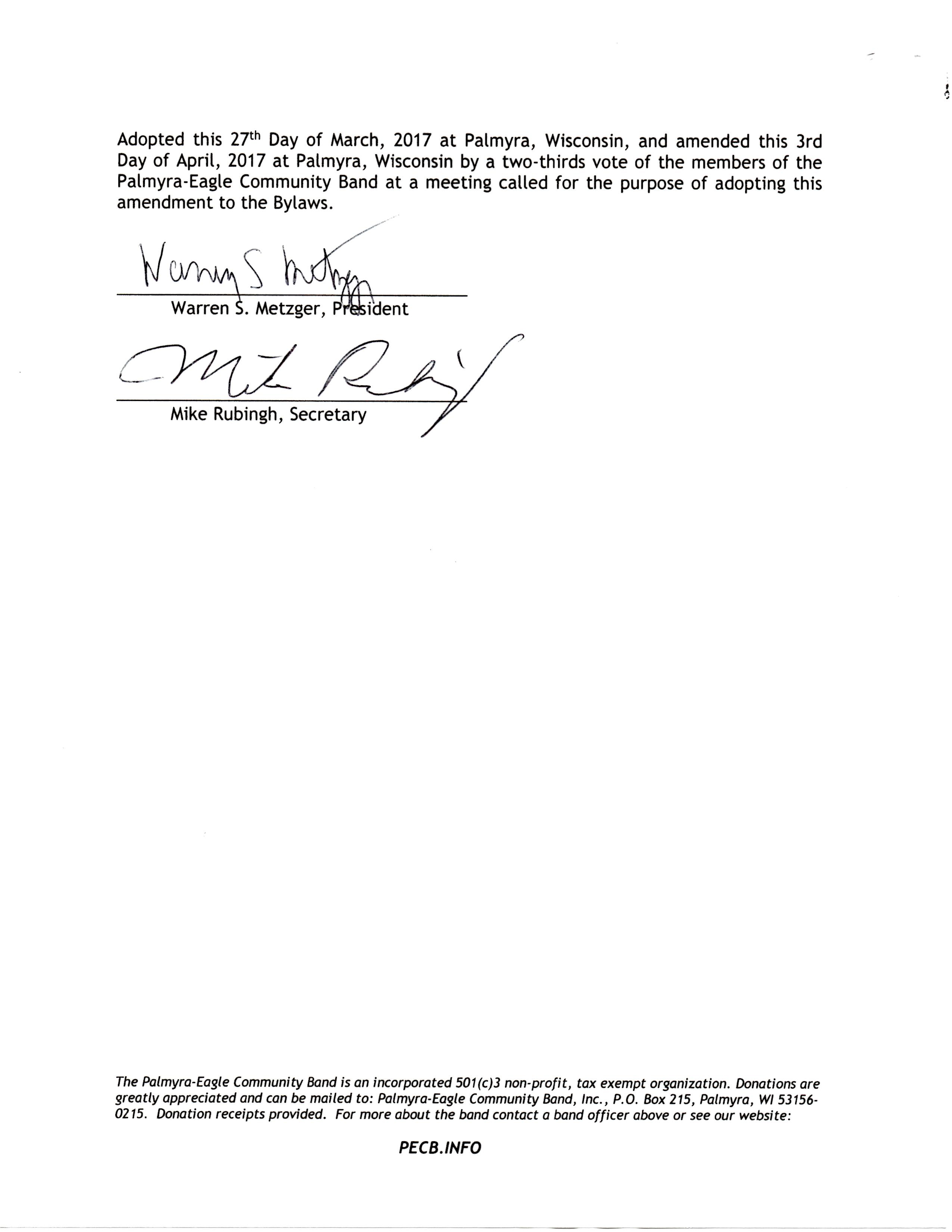 First Page of Scholarship Amendment to Bylaws Page Two